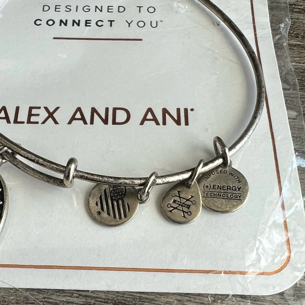Alex and Ani Because I Love You Silvertone ‎ Charm Bangle Bracelet 2016 USA New